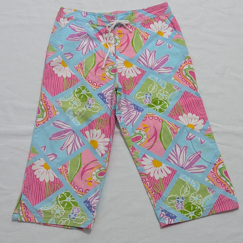 Lilly Pulitzer Floral and Citrus Fruit Patchwork Print Beach Pants